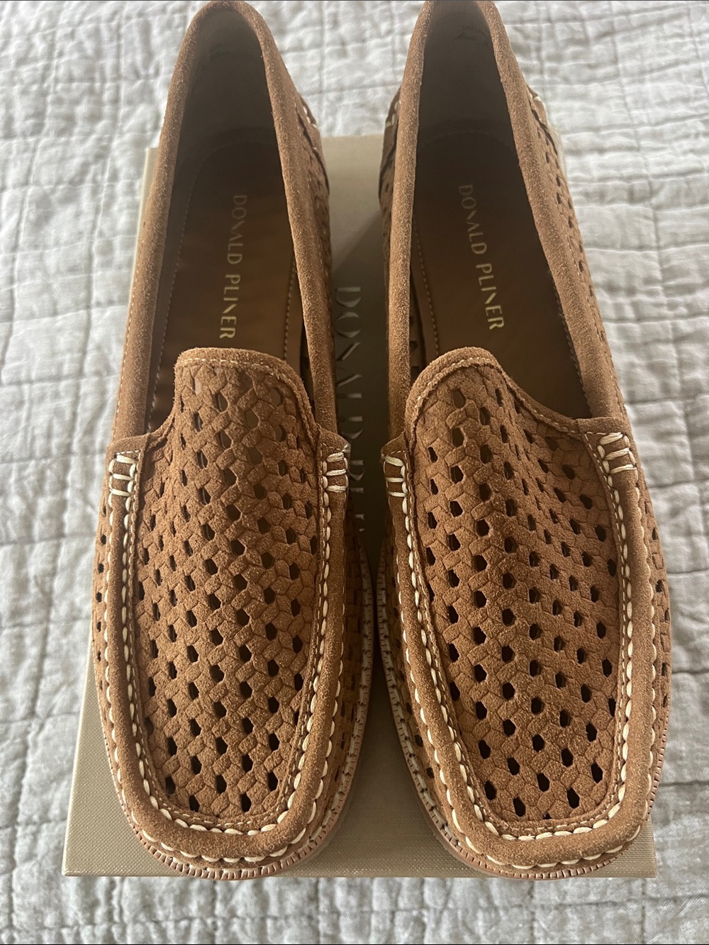 Donald J. Pliner Tan Perforated Suede Slip-On Loafers